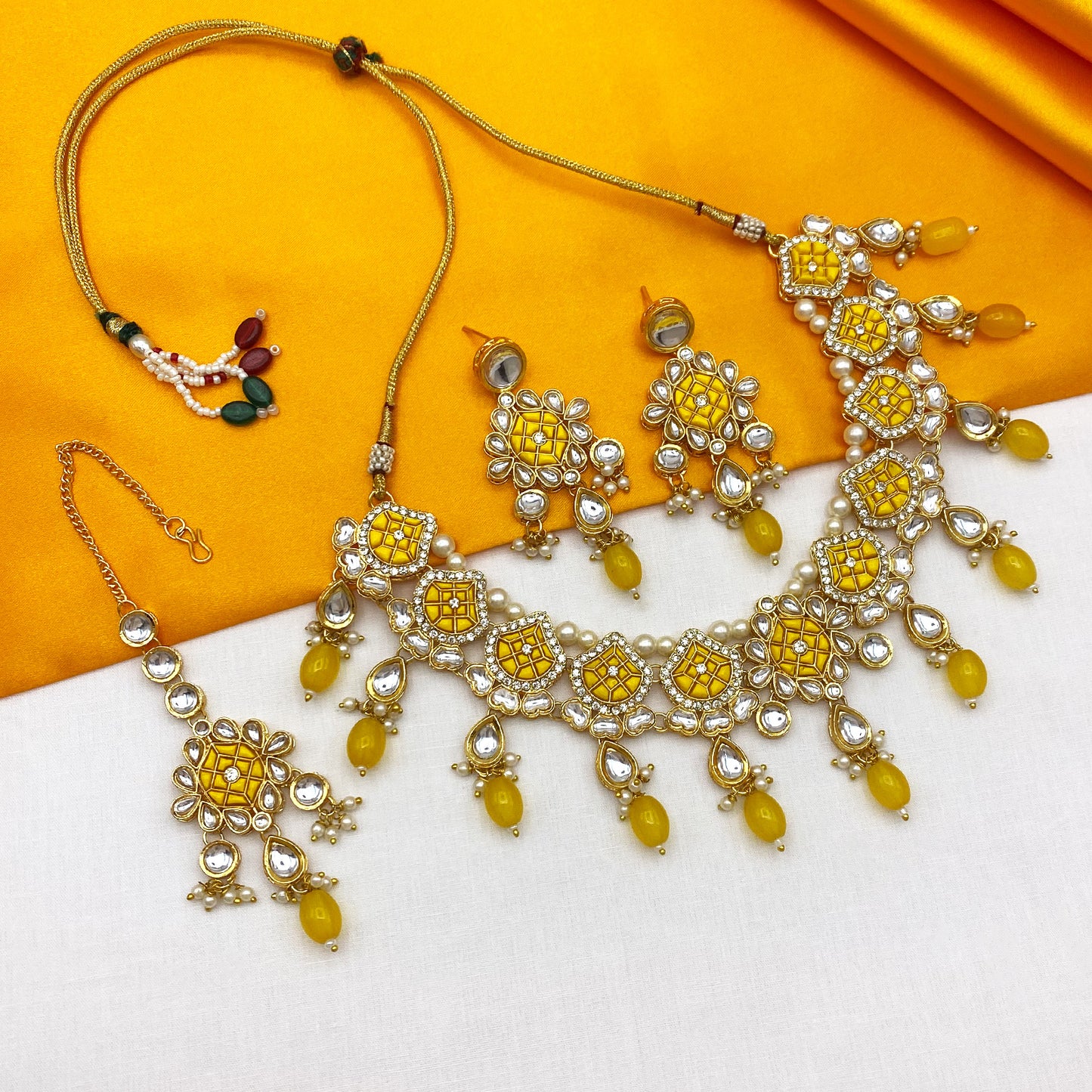 Sujwel Gold-Plated Kundan Necklace Set with Earrings, and Tikka for Girls and Women (08-0528)