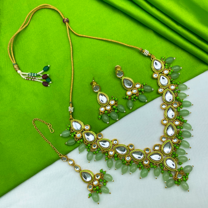 Sujwel Gold-Plated Kundan Necklace Set with Earrings, and Tikka for Girls and Women  (08-0532)