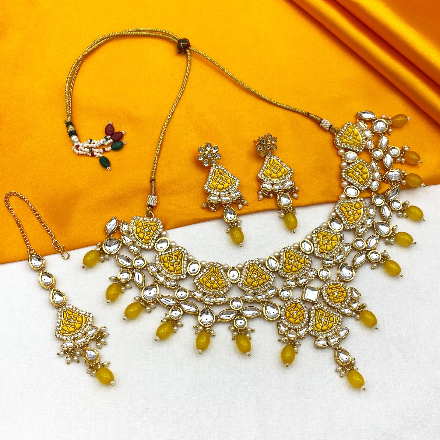 Sujwel Gold-Plated Kundan Necklace Set with Earrings, and Tikka for Girls and Women (08-0535)