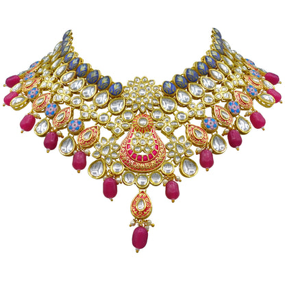 Sujwel Gold Plated Kundan Floral Design Choker Necklace Set (08-0458)