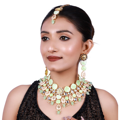 Sujwel Kundan and Meenakari with Floral Design Necklace Set (08-0500)