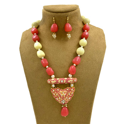 Sujwel Multicolor Meenakari Long Necklace & Earring For Women (08-0496)