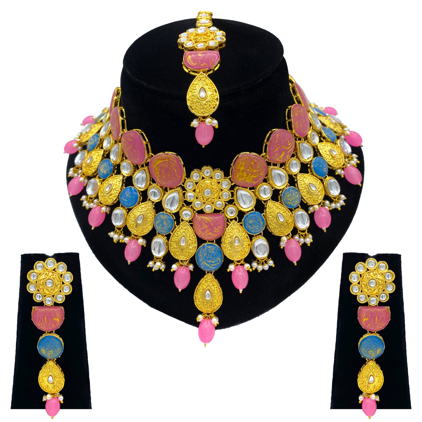 Sujwel Kundan and Meenakari with Floral Design Necklace Set (08-0500)