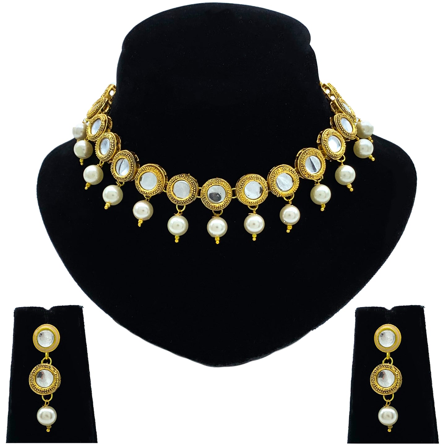 Sujwel Gold-Plated Kundan Necklace and Earrings (08-0539)