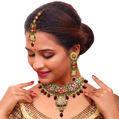 Sujwel Gold Kundan Mina Jewellery Set (08-0467)