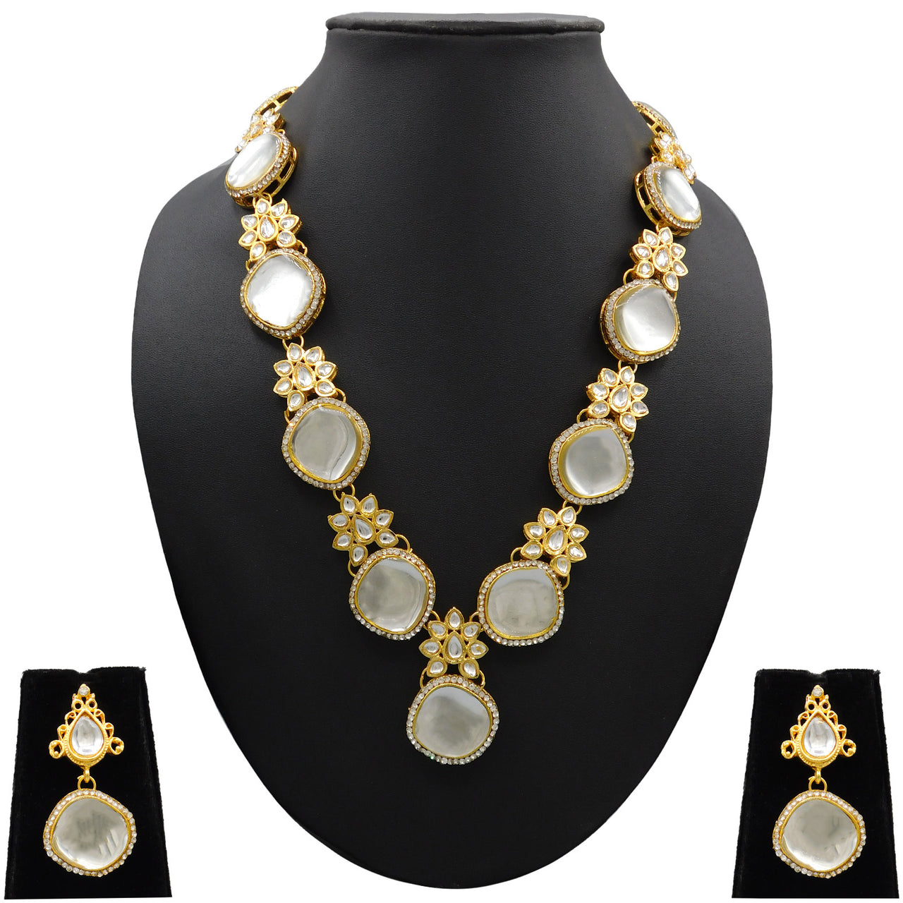 Gold-Plated Kundan Necklace and Earrings (08-0493)