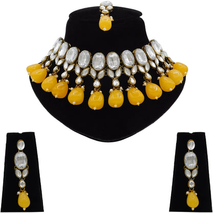 Kundan Necklace Earrings and Tikka. (08-0492)