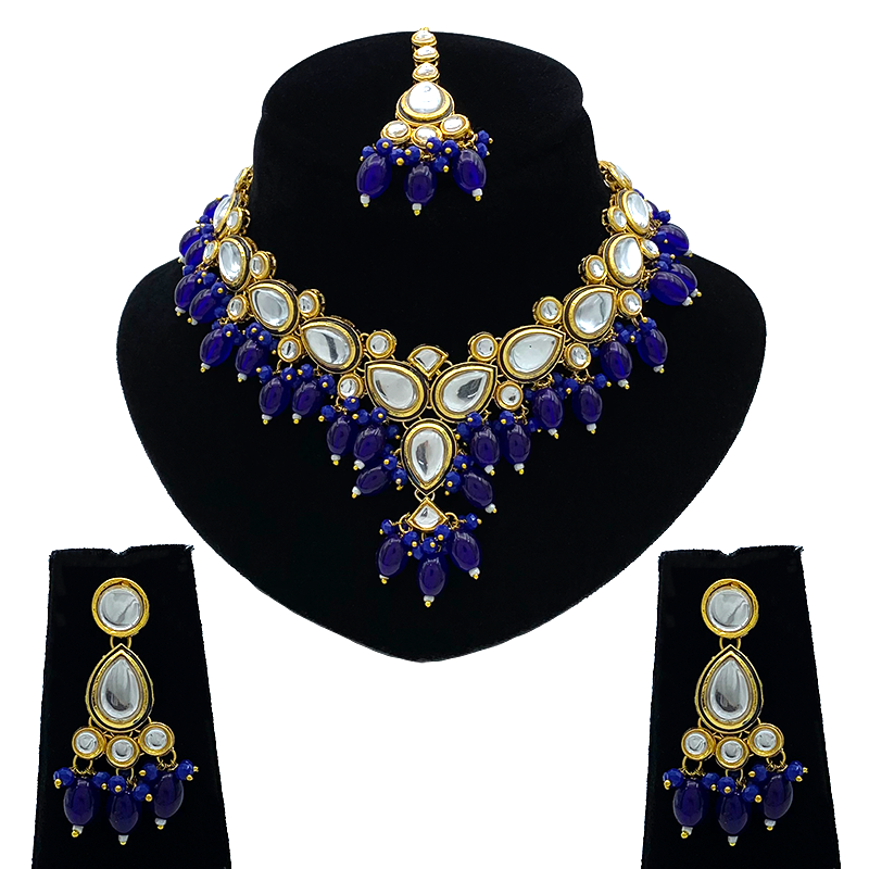 Sujwel Gold-Plated Kundan Necklace Set with Earrings, and Tikka for Girls and Women  (08-0532)