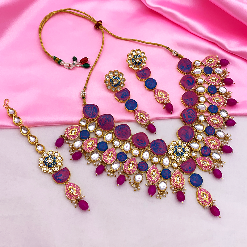 Sujwel Kundan and Meenakari with Floral Design Necklace Set (08-0500)