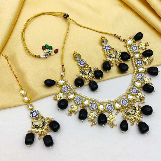 Sujwel Kundan and Meenakari with Floral Chokar Necklace Set (08-0453)