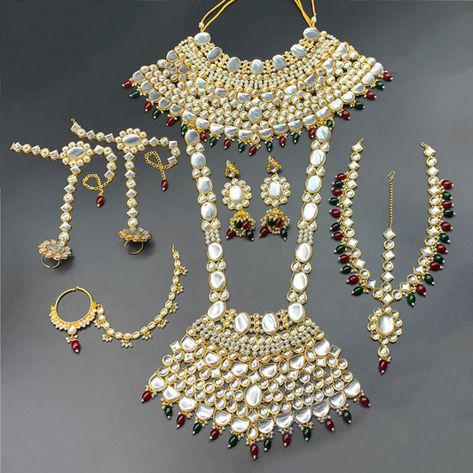 Sujwel Traditional Gold Plated Kundan Dulhan Bridal Jewellery Set (09-0101)