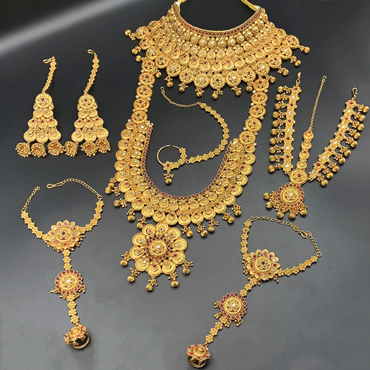 Sujwel Rajwadi Copper Traditional Gold Plated Kundan Dulhan Bridal Jewellery Set (09-0103)