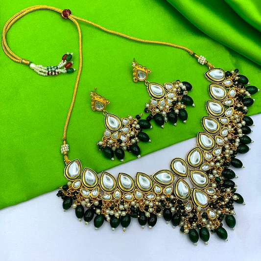 Sujwel Gold-Plated Kundan Necklace and Earrings (08-0524)