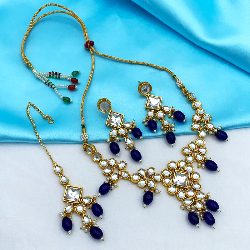 Sujwel Gold Kundan Necklace And Earrings With Maangtikka (08-0501)