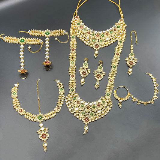 Sujwel Traditional Gold Plated Kundan Dulhan Bridal Jewellery Set (09-0102)