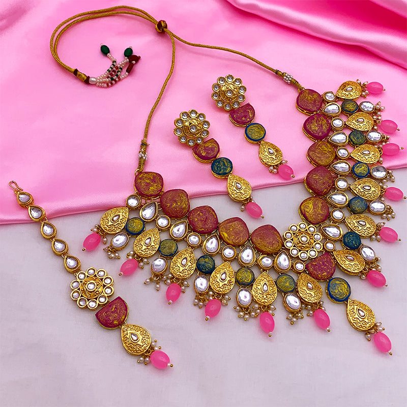 Sujwel Kundan and Meenakari with Floral Design Necklace Set (08-0500)