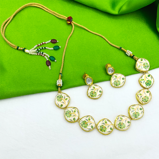Sujwel Painting with Floral Design Chokar Necklace Set (08-0431)