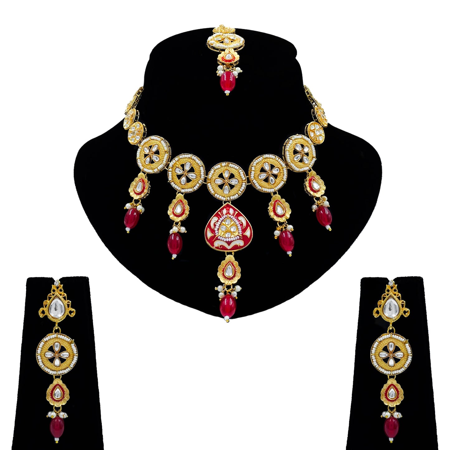 Kundan Meenakari Beads Necklace Set (08-0562)