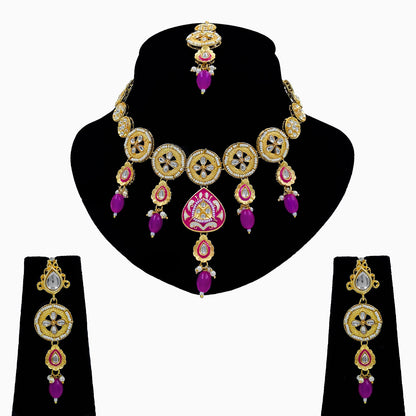 Kundan Meenakari Beads Necklace Set (08-0562)