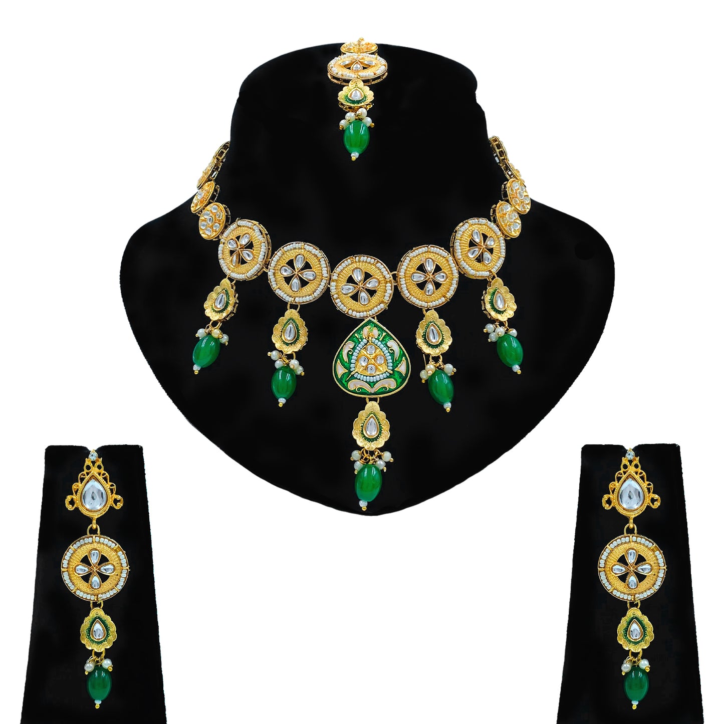 Kundan Meenakari Beads Necklace Set (08-0562)