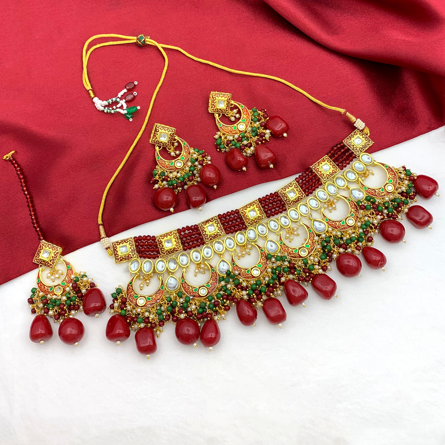 Traditional Gold Plated Crystal Kundan Choker Necklace for Women (08-0443)