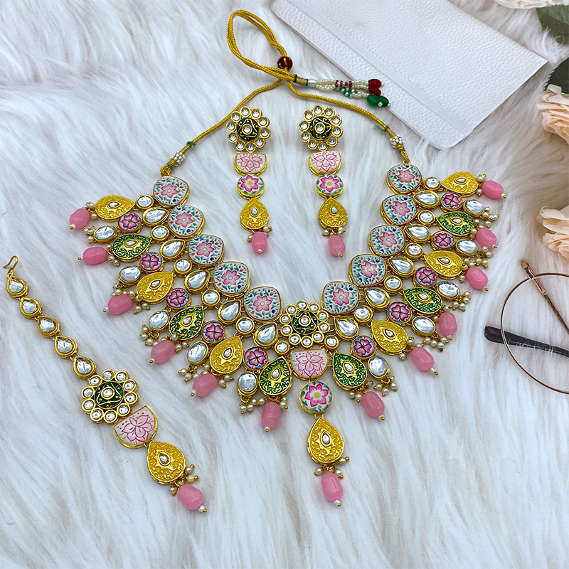 Sujwel Kundan and Meenakari with Floral Design Necklace Set (08-0115)