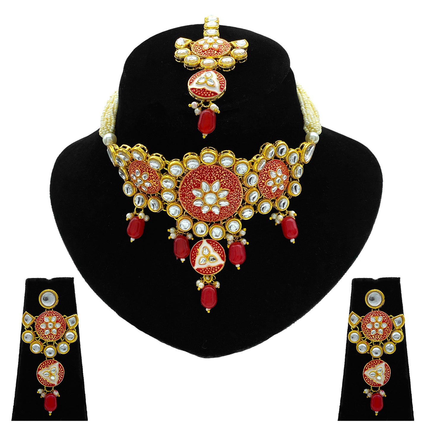 Sujwel Gold Kundan Mina Jewellery Set (SUJ08-0481)