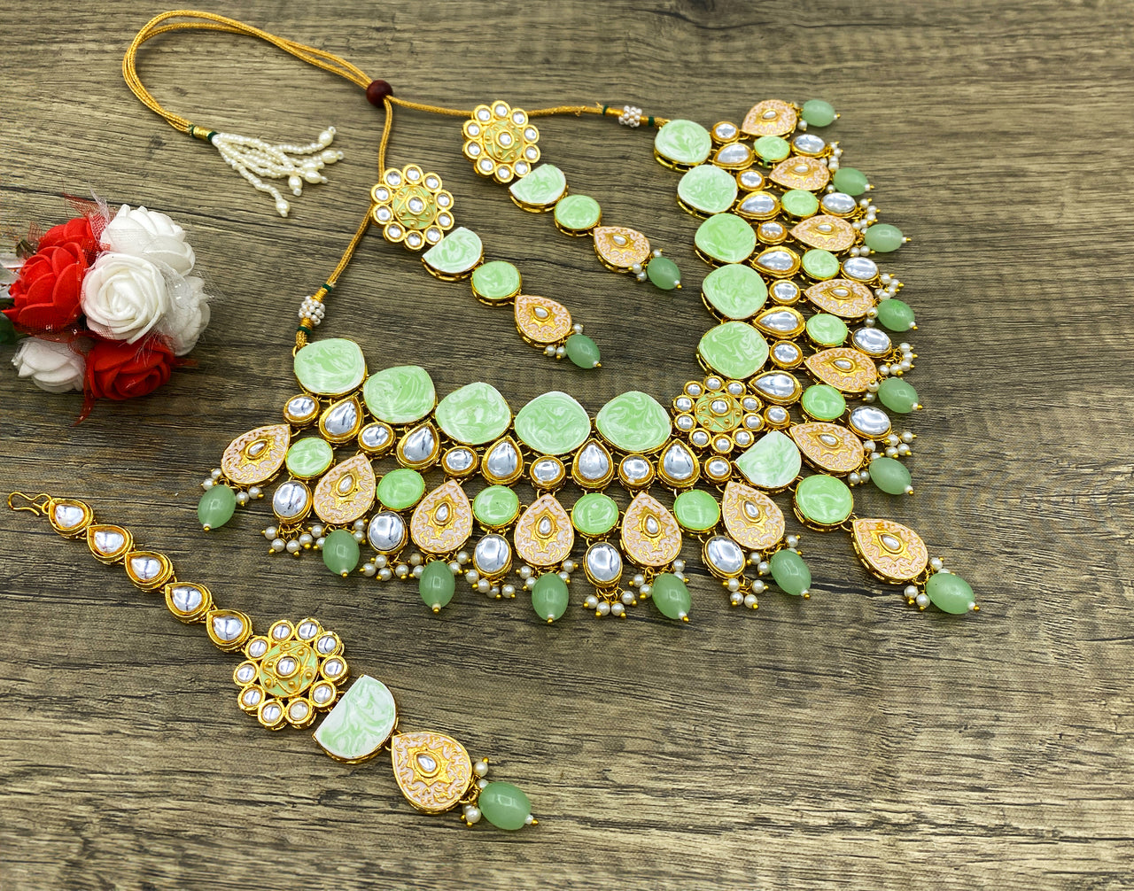 Sujwel Kundan and Meenakari with Floral Design Necklace Set (08-0500)