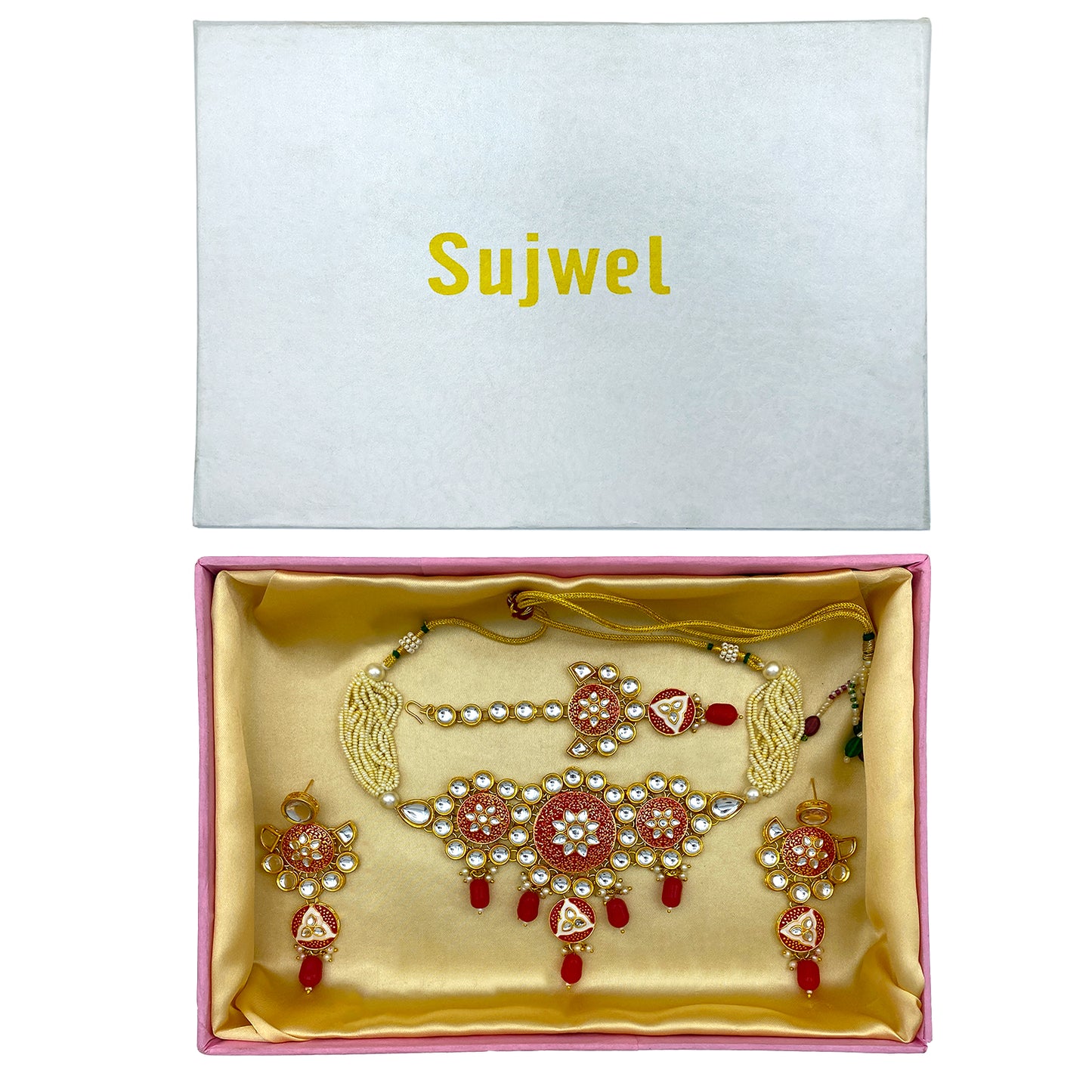 Sujwel Gold Kundan Mina Jewellery Set (SUJ08-0481)