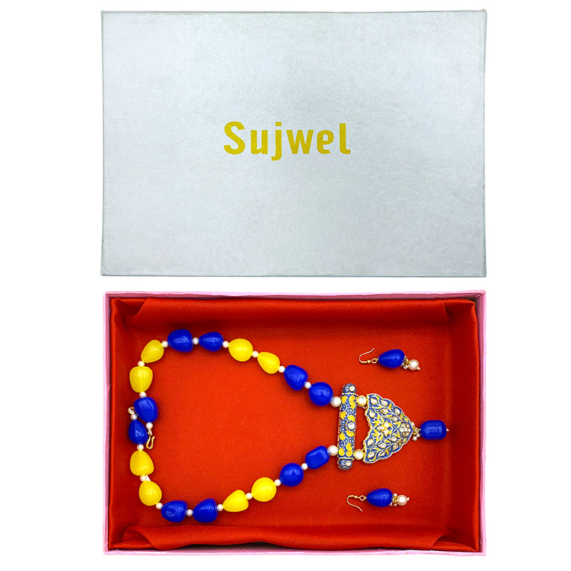 Sujwel Multicolor Meenakari Long Necklace & Earring For Women (08-0496)