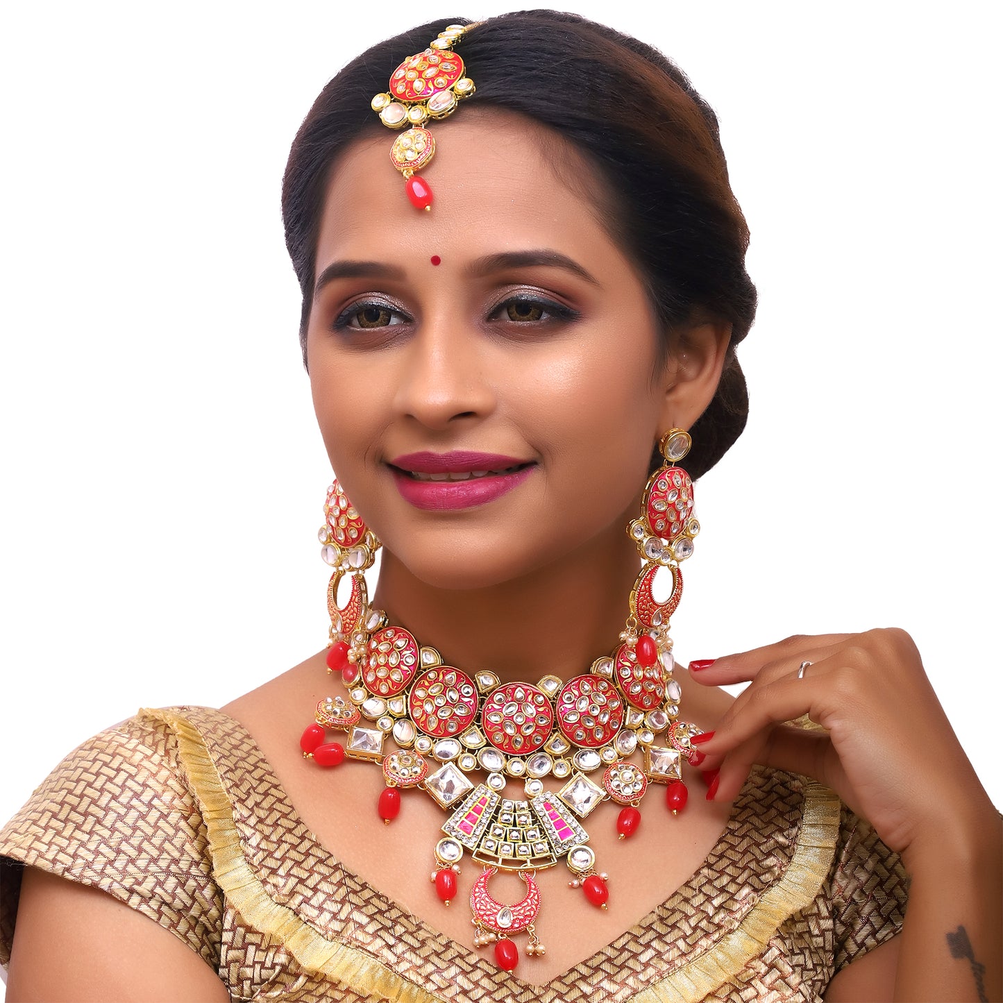 Sujwel Kundan and Meenakari Necklace Set (08-0311)