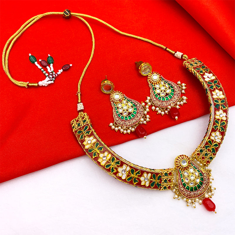 New Sujwel Imitation Hathi Dant Gold Necklace Set (08-0472)