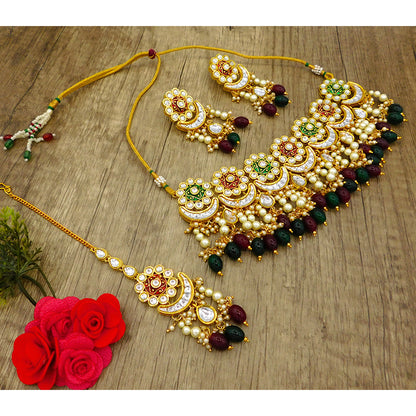 Sujwel Gold Plated Meenakari Choker Necklace Set (08-0243)