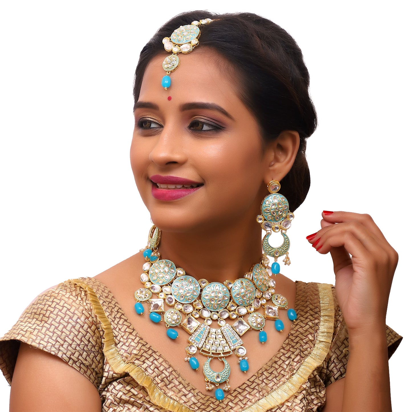 Sujwel Kundan and Meenakari Necklace Set (08-0311)