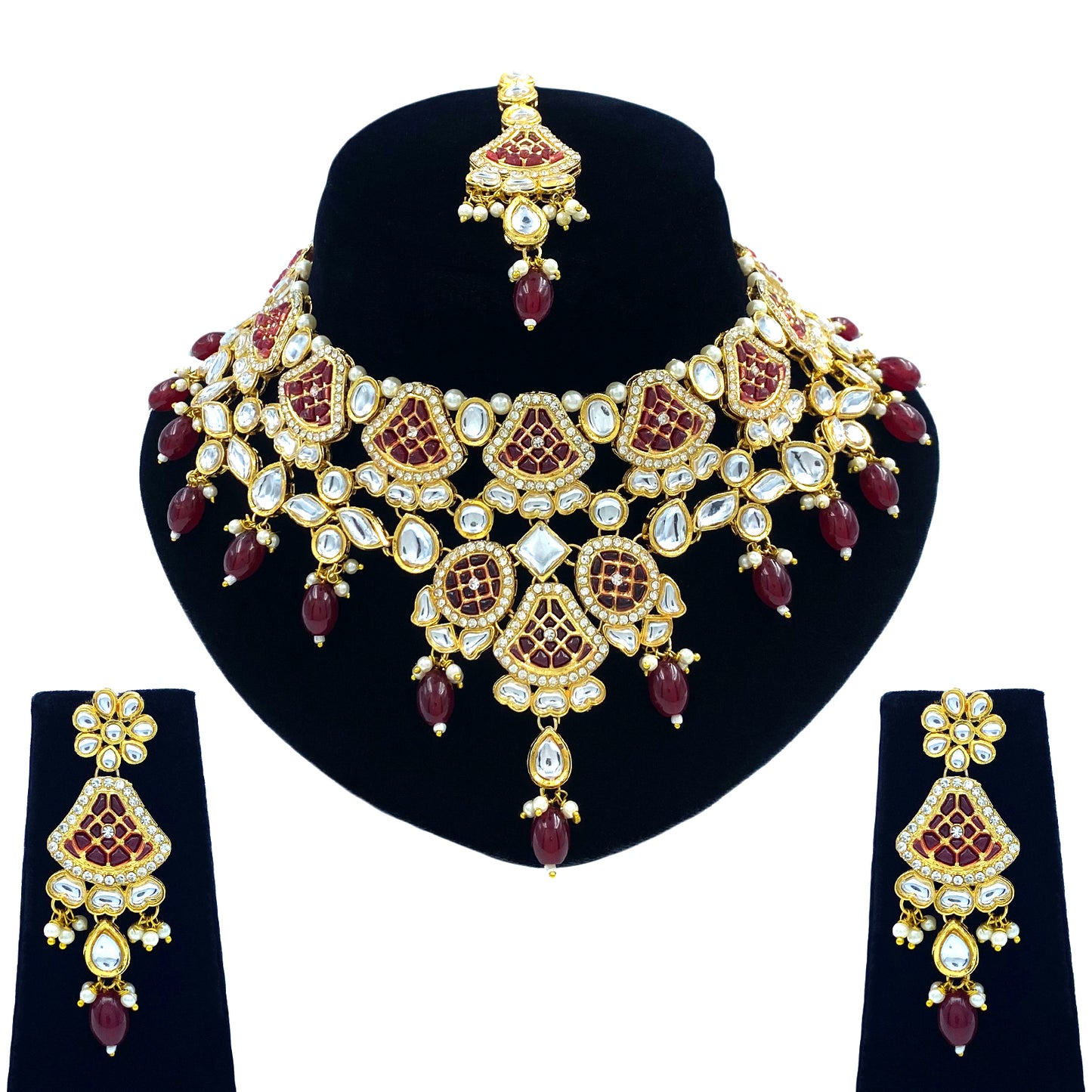 Sujwel Gold-Plated Kundan Necklace Set with Earrings, and Tikka for Girls and Women (08-0535)