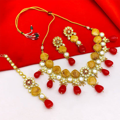 Sujwel Gold Plated Kundan Design Choker Necklace Set For Women (08-0441)