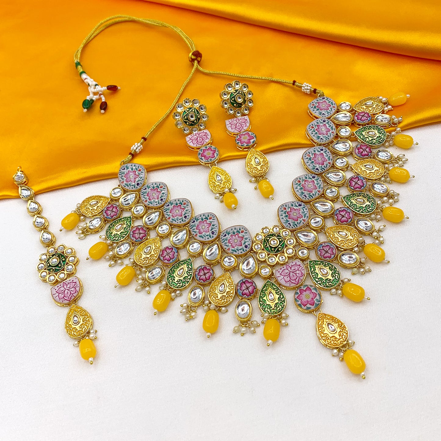 Kundan Meenakari Floral Set (08-0115)