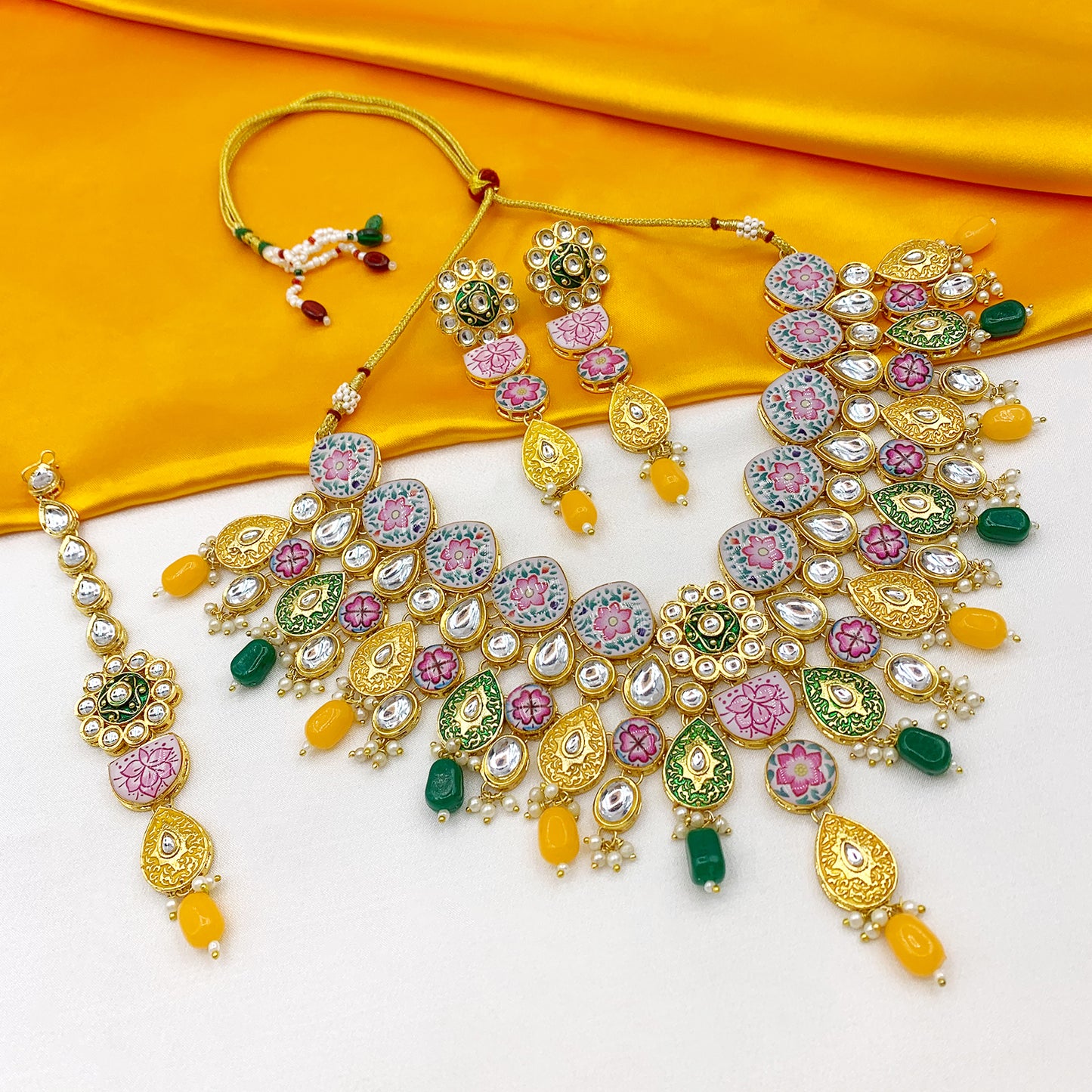 Kundan Meenakari Floral Set (08-0115)