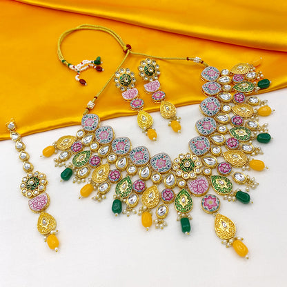 Kundan Meenakari Floral Set (08-0115)