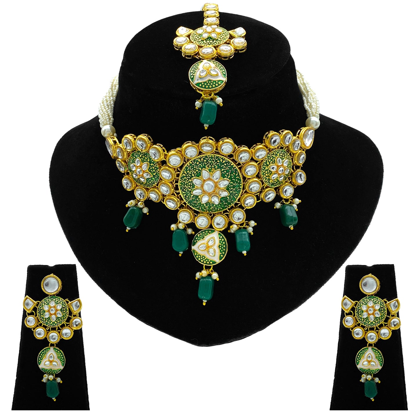 Sujwel Gold Kundan Mina Jewellery Set (SUJ08-0481)