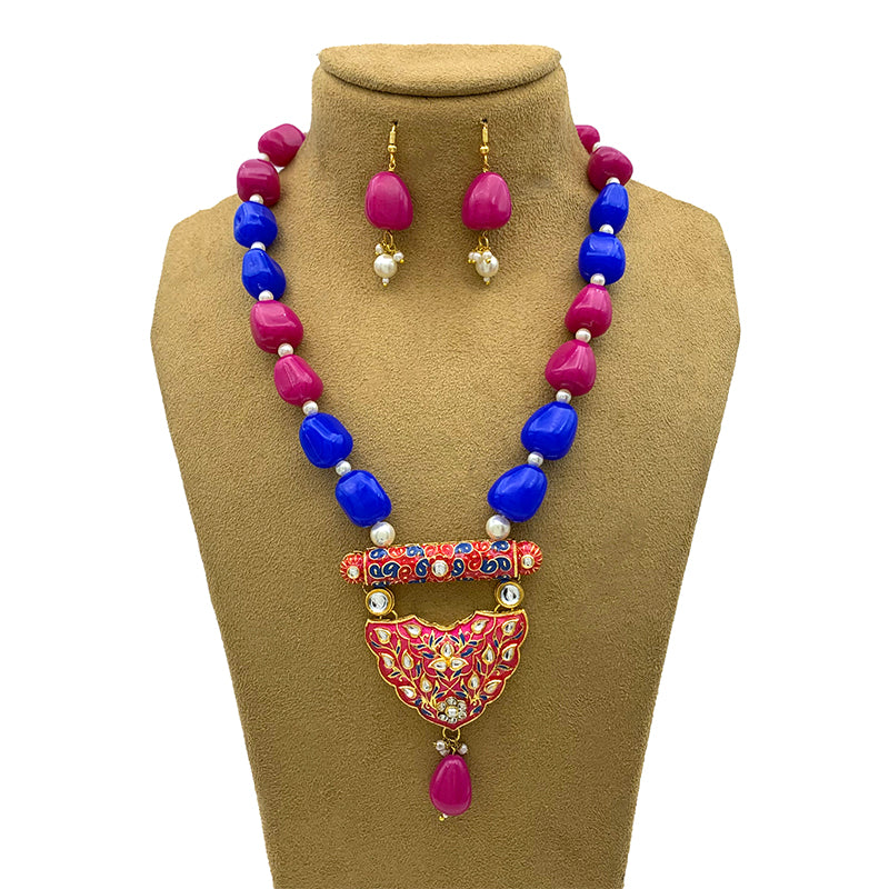 Sujwel Multicolor Meenakari Long Necklace & Earring For Women (08-0496)