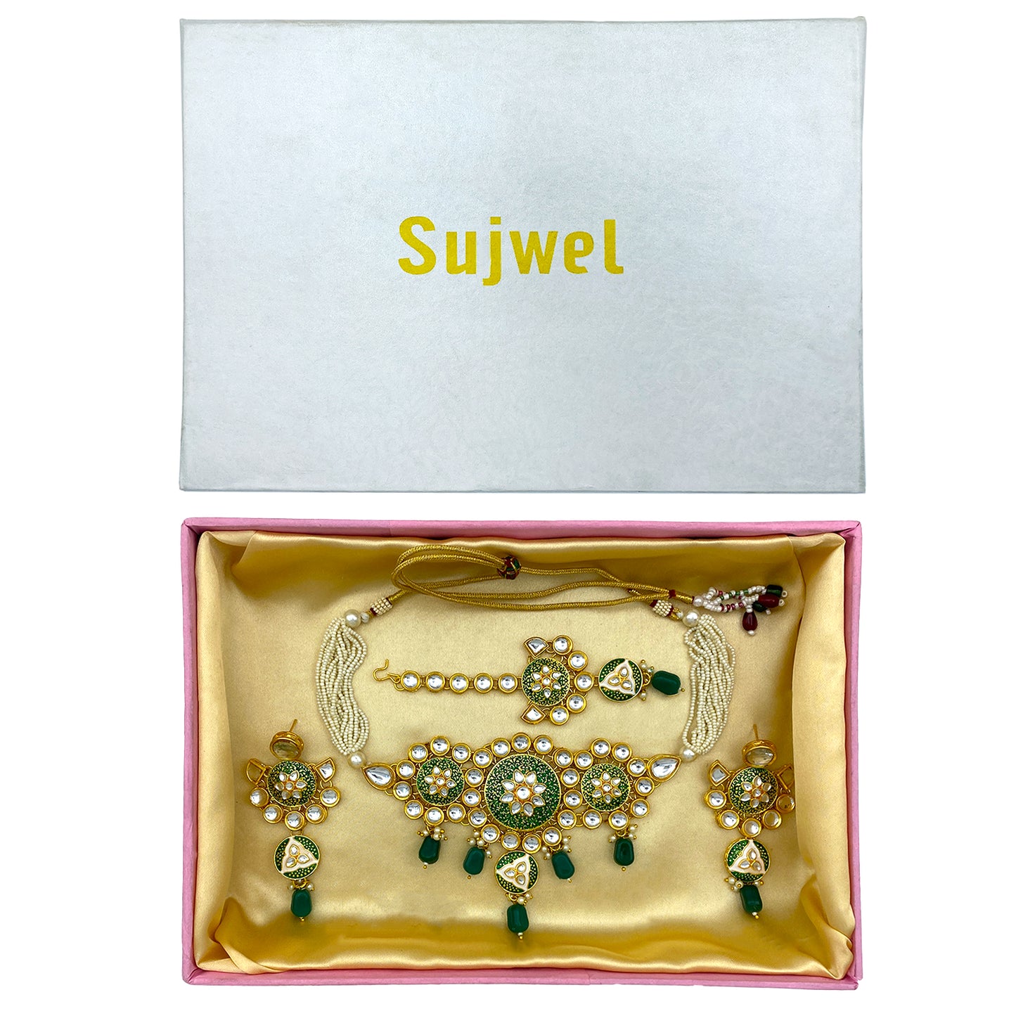 Sujwel Gold Kundan Mina Jewellery Set (SUJ08-0481)