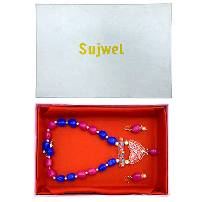 Sujwel Multicolor Meenakari Long Necklace & Earring For Women (08-0496)