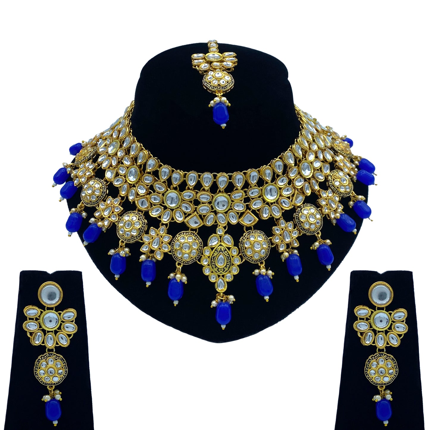 Sujwel Gold Kundan Necklace And Earrings With Maangtikka (08-0508)