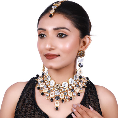 Sujwel Kundan and Meenakari with Floral Design Necklace Set (08-0500)