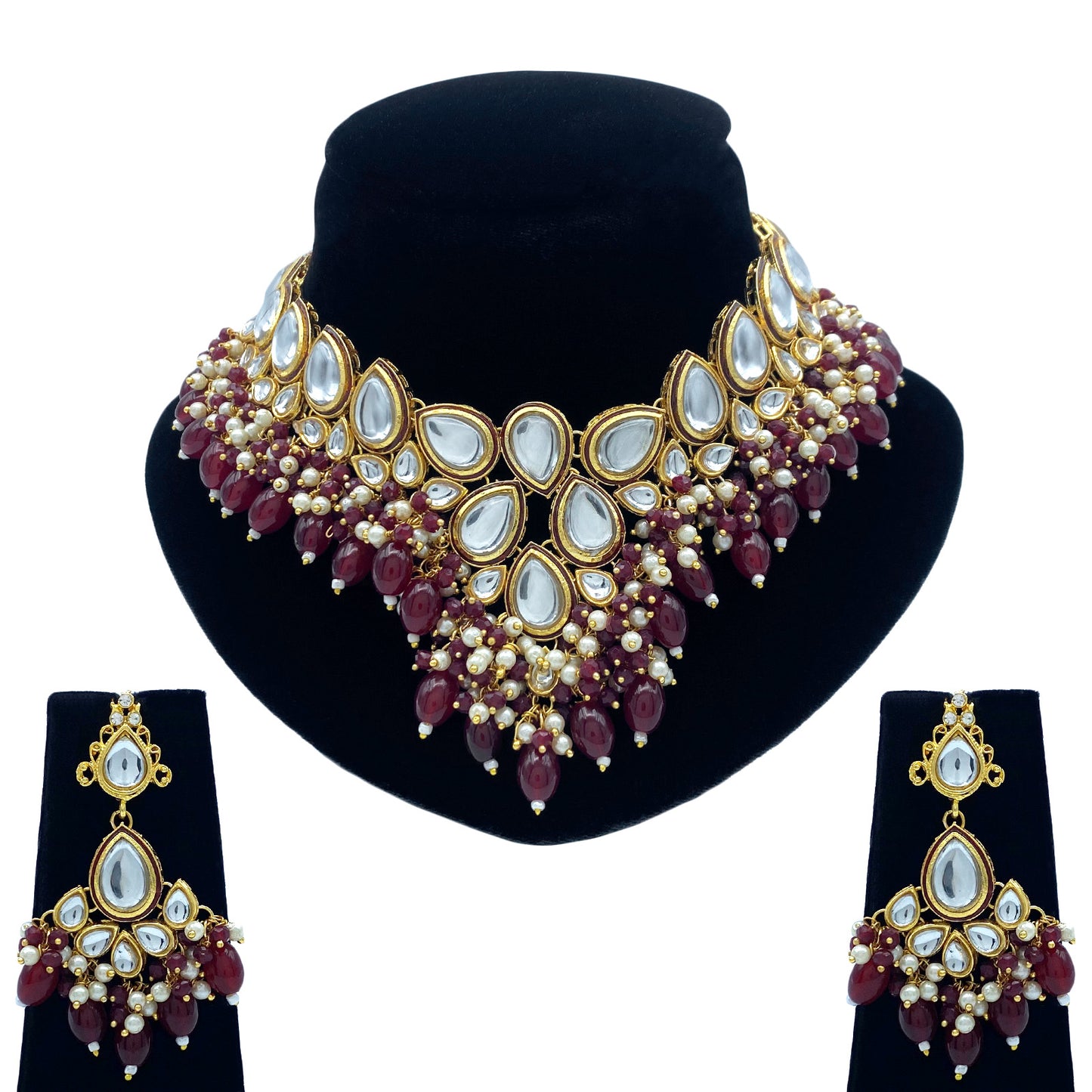 Sujwel Gold-Plated Kundan Necklace and Earrings (08-0524)