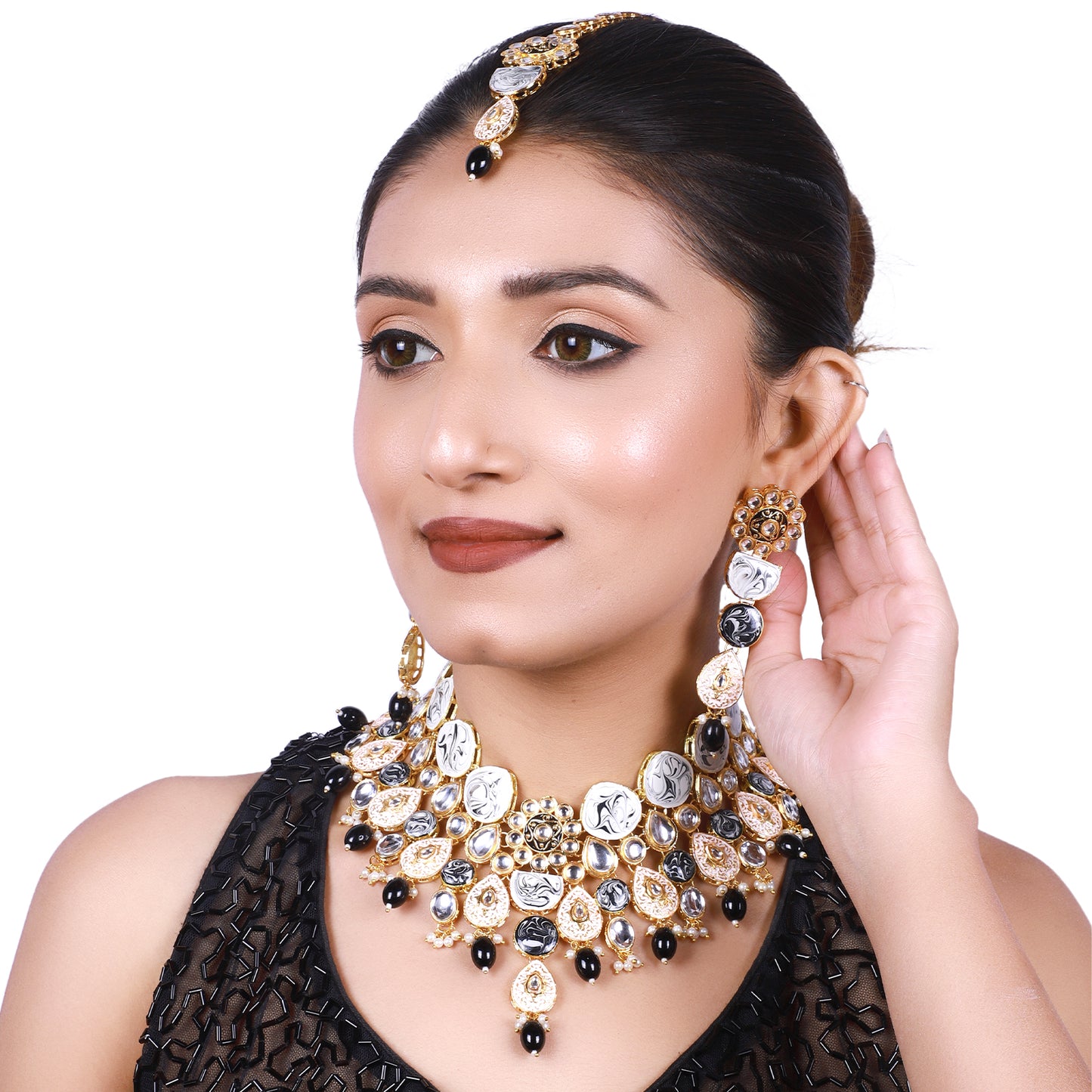 Sujwel Kundan and Meenakari with Floral Design Necklace Set (08-0500)