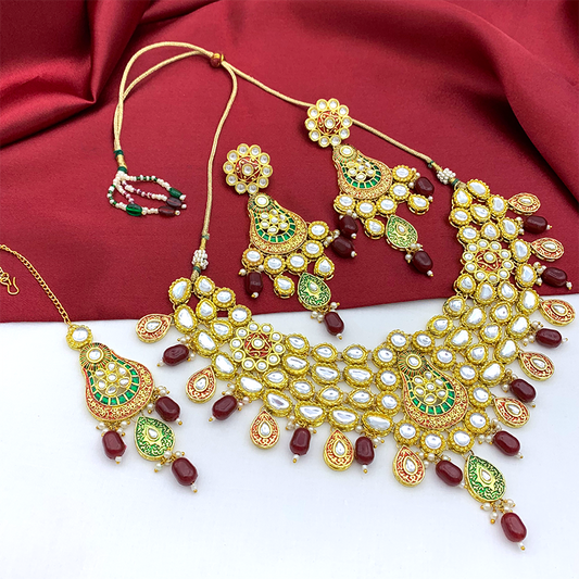 Sujwel Kundan and Meenakari Necklace Set (08-0277)