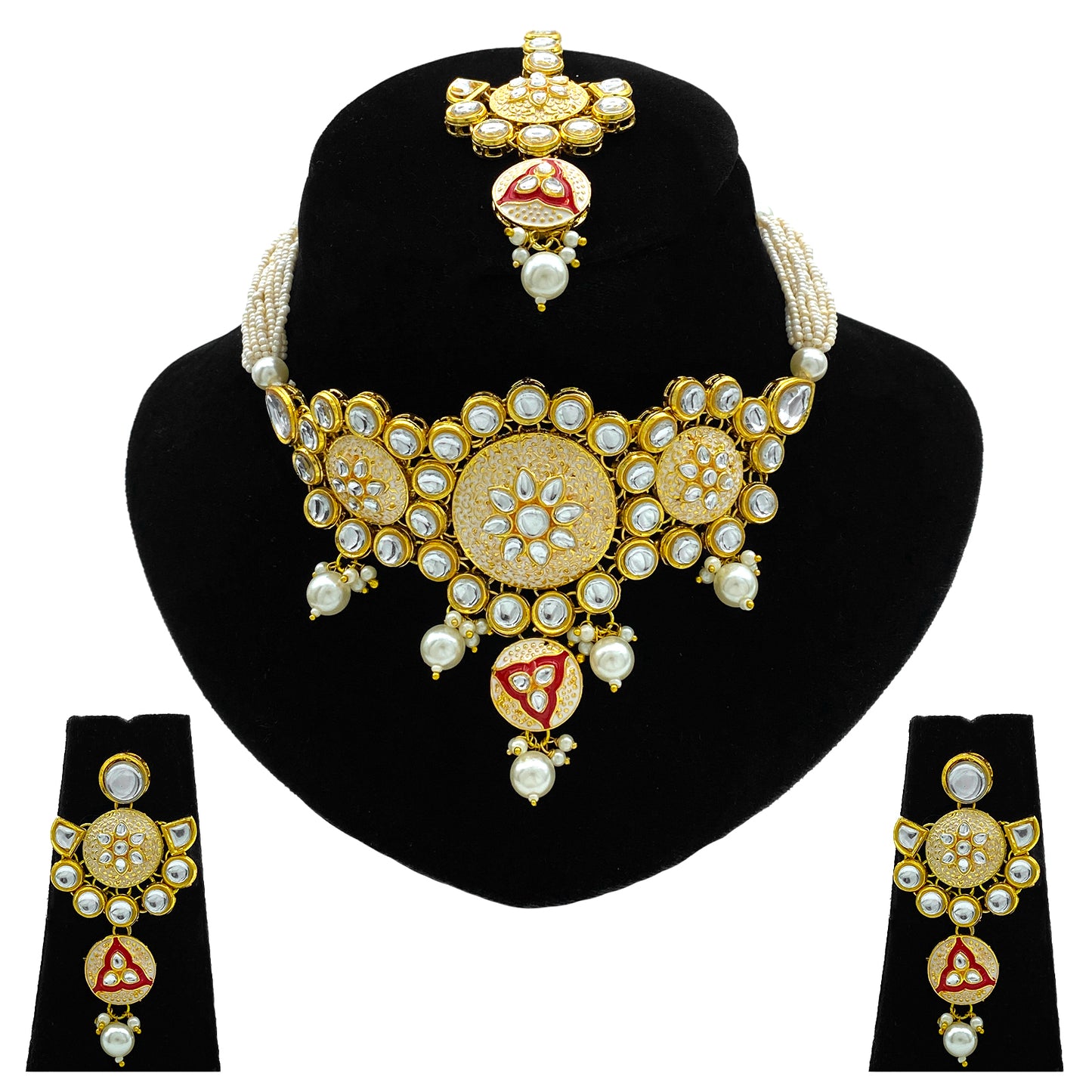 Sujwel Gold Kundan Mina Jewellery Set (SUJ08-0481)