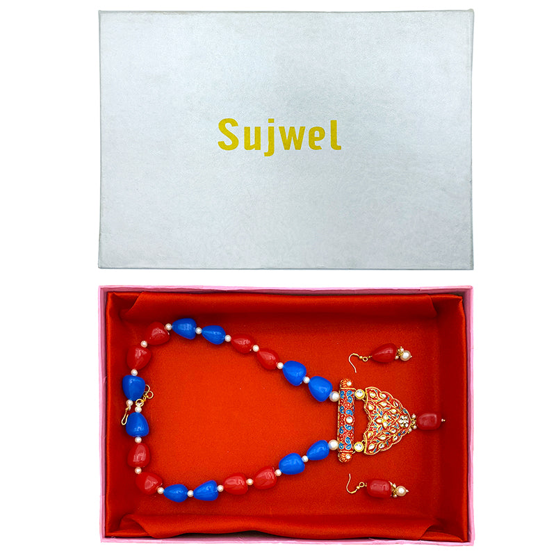 Sujwel Multicolor Meenakari Long Necklace & Earring For Women (08-0496)